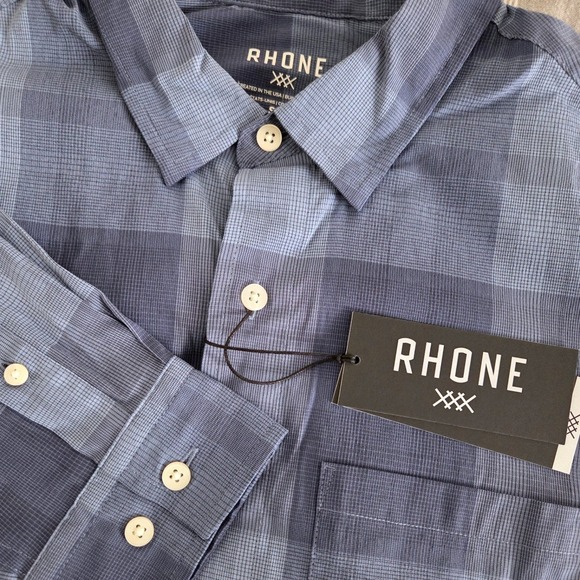 RHONE Other - Rhone Blue Plaid Stretch Long Sleeve Button Down Shirt Sz S Lightweight NWT